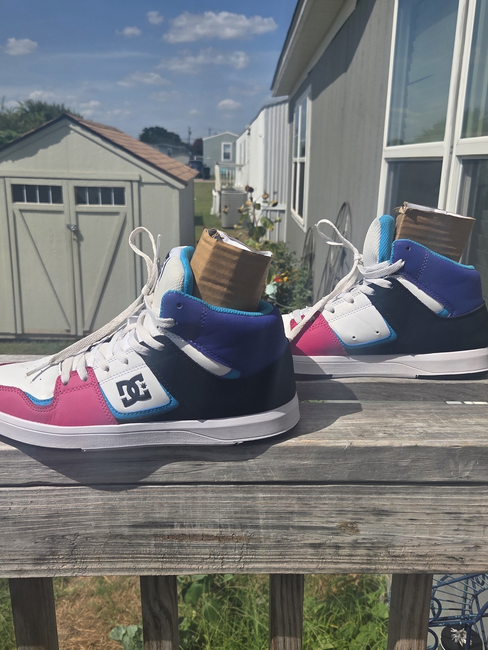 DC Kids' High-Top Sneakers in Pink, Blue and White
